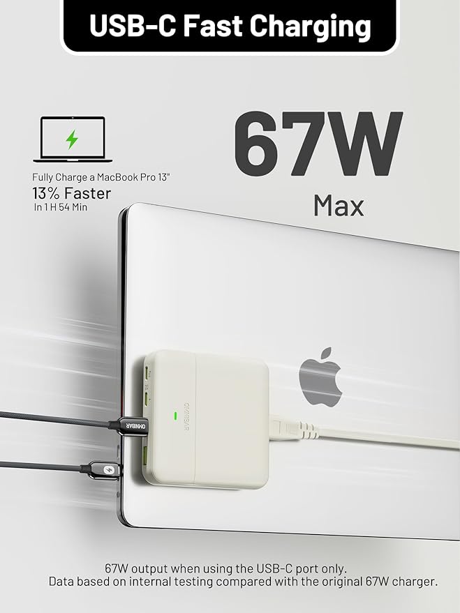 USB C Charging Station 67W, 4-Port Slim USB C Charger Block for iPhone 17/16/15, MacBook Air/Pro with 5ft Extension Cord, 3 USBC, 1 USB-A, Fast Charging Desktop Charger for Home Office Travel, White