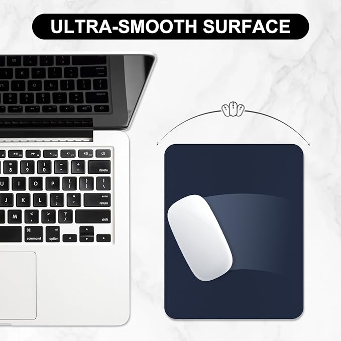 Leather Mouse Pad, Office Mouse Mat Non-Slip Rubber Base Stitched Edge Washable Waterproof Rectangular Mousepad for Office Gaming PC Laptop, 9.8" x 7.9", Dark Blue