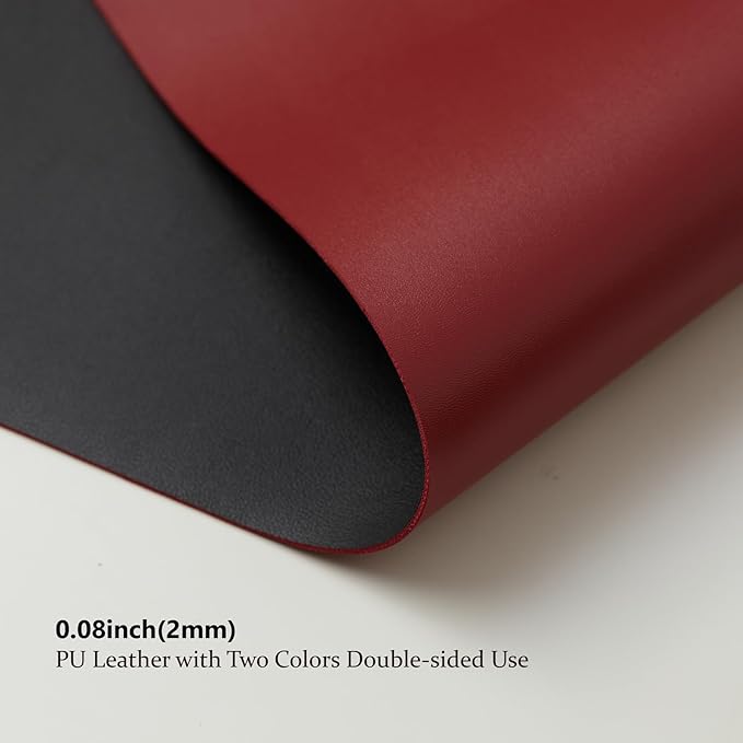 Dual Sided Leather Desk Mat - Waterproof Desk Pad for Office and Home - Desk Organization and Accessories - Ideal for Large Mouse Pad and Desk Mats on Top of Desks(Black+Red,36"x 17")