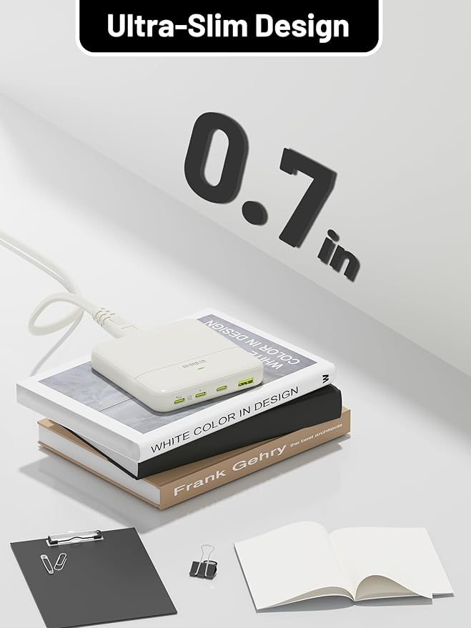 USB C Charging Station 67W, 4-Port Slim USB C Charger Block for iPhone 17/16/15, MacBook Air/Pro with 5ft Extension Cord, 3 USBC, 1 USB-A, Fast Charging Desktop Charger for Home Office Travel, White