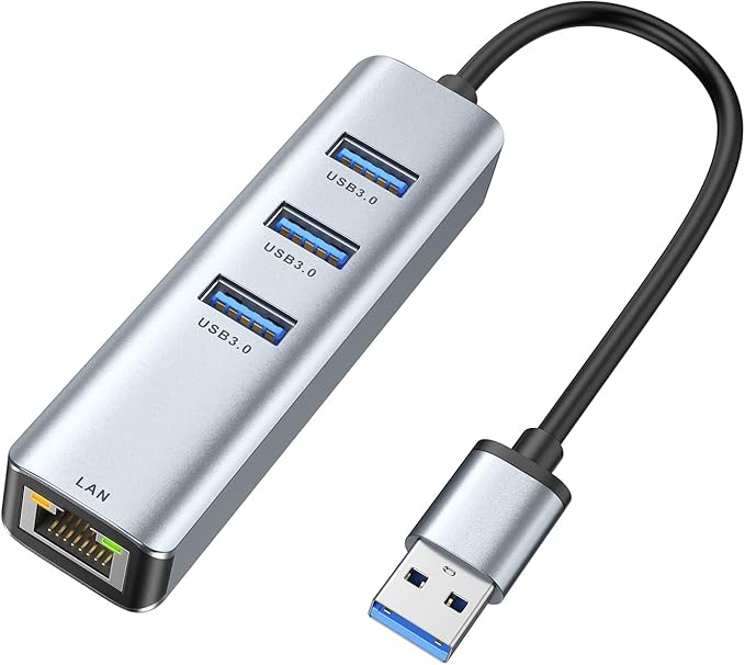 USB 3.0 to Ethernet Adapter,ABLEWE 3-Port USB 3.0 Hub with RJ45 10/100/1000 Gigabit Ethernet Adapter Support Windows 10,8.1,Mac OS, Surface Pro,Linux,Chromebook and More