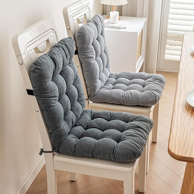 Desk Chair Cushion,Non-Slip Office Chair Pad with Ties,Soft Seat Cushion with High Back Support for Dorm,Car,Dining Room,Kitchen,Rocking Chairs (Dark Grey)