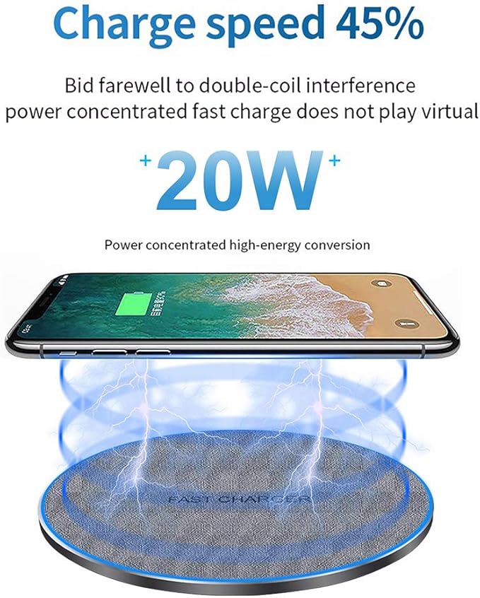 Fast Wireless Charger,20W Max Wireless Charging Pad Compatible with iPhone 17/16/15/14/13/12/SE/Pro/XS Max/XR,AirPods;FDGAO Wireless Charge Mat for Samsung Galaxy S25/S24/S23/Note,Pixel/LG