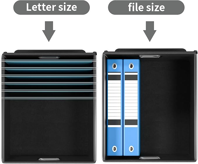 File Organizer Box with Lid, Collapsible File Folder Organizer for Office Document Storage, Filing Box with Plastic Slide for Letter Size Hanging File Folders(1 Pack, Dark Grey)