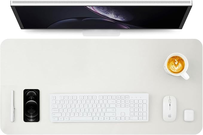 HOMIEAZICOZI Leather Desk Mat - Non-Slip PU Desk Pad for Office and Home - Desk Organization and Accessories - Ideal for Large Mouse Pad and Desk Mats on Top of Desks (White,36''x 17'') (DPD-W-L)