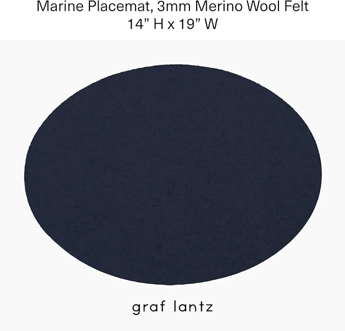Graf Lantz - Merino Wool Oval Placemat - Marine (14" H x 19" W) - 3mm Merino Wool Felt Table Mat - Moisture Wicking - Odor, Stain, Heat & Dirt Resistant - Luxury Home Decor - Made in The USA