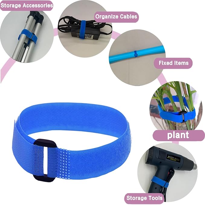 10 Pack (12 x 0.8 Inch) Reusable Fastening Cable Straps Blue Color,Adjustable Multi-Purpose Hook and Loop Straps Nylon Cable Ties for Wire Cable Management Home Office Garage Organization