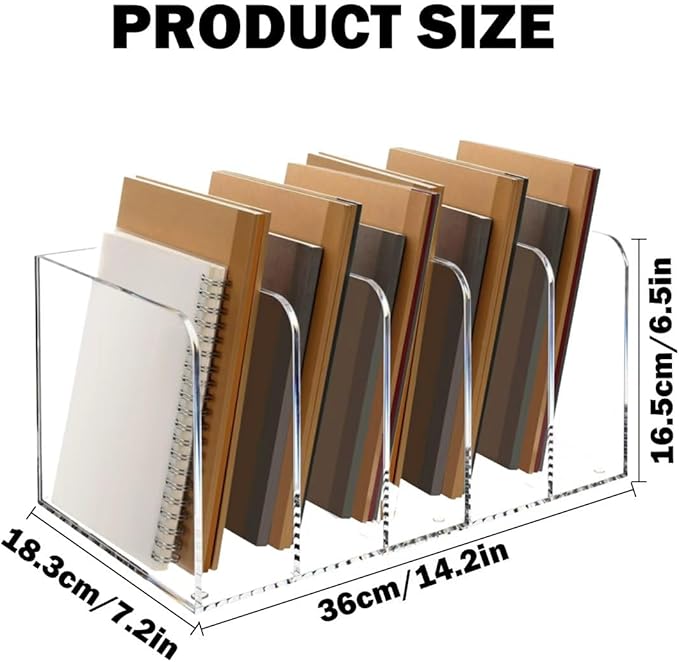 1 Pcs 5-Section Acrylic Magazine File Holder, Desk Organizer Book Rack with 5 Vertical Compartments, Magazine Holders for Book Envelope, Desk Organizer for Home Office