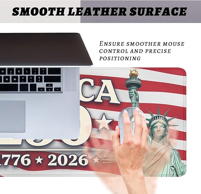 America 250 Mouse Pad Statue of Liberty America Flag Mousepad Extended Large Laptop Keyboard Non-Slip Rubber Base with Stitched Edges for Home Office Computer Keyboard Laptop 31.5x11.8 Inch