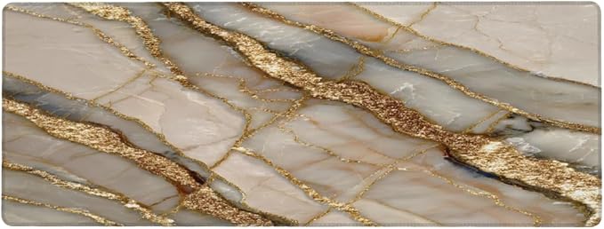 Large Mouse Pad Non-Slip Rubber Beige Marble Gold Long Gaming Desk Mat Big Computer Keyboard Mousepad Waterproof Protector Wristing Pad for Gaming Office Home Decorative 31.5 X 11.8 Inch