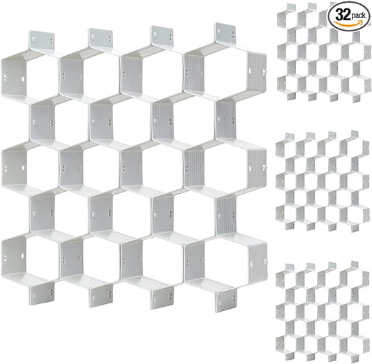Honeycomb drawer organizer and divider, underwear, socks, tie sorter, office supplies and sundry sorting 32 pieces (Grey)