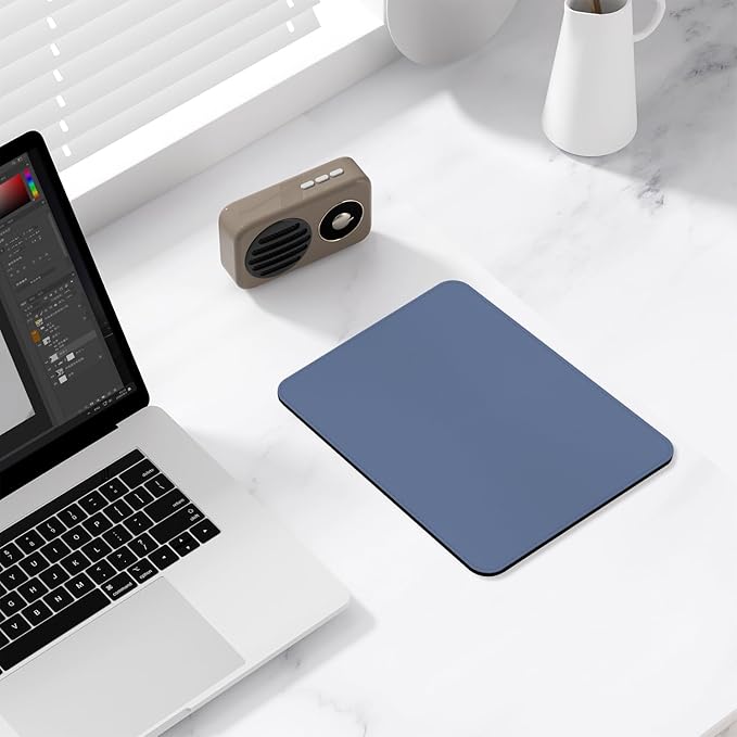 Leather Mouse Pad, Office Mouse Mat Non-Slip Rubber Base Stitched Edge Washable Waterproof Rectangular Mousepad for Office Gaming PC Laptop, 9.8" x 7.9", Gray Blue