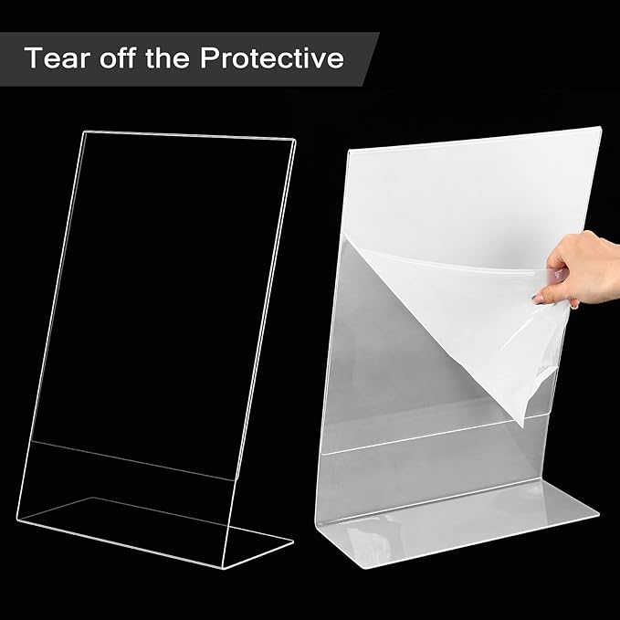 Sanwuta 2 Pack Acrylic Sign Holder,Slant Sign Display Stand,Transparent Flyer Holder Frame Plastic Document Display for Workers Teachers Office Home Menu Desktop (11 x 14 Inch)