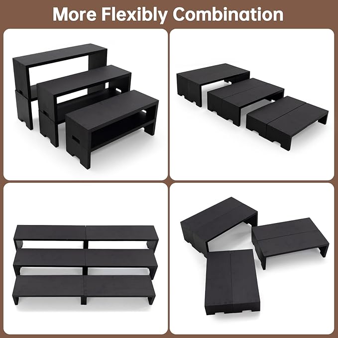 Yikaroeli 2 Set Black Display Risers Small Wooden Perfume Riser for Display Stand 6Pcs 3 Tiered Cologne Shelf Men Organizer Wood Racks Cupcake Stands