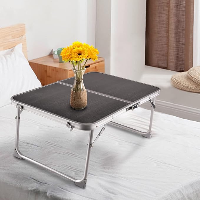 Foldable Laptop and Bed Table with Storage - Portable Mini Lap Desk for Legs, Ideal for Study, Reading, Picnic, Breakfast & Early Summer Camping