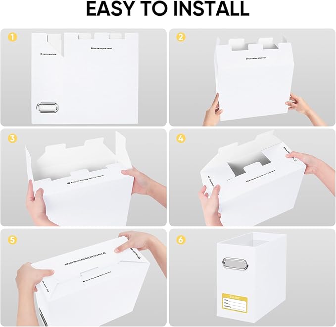 BALEINE File Organizer Box, Cardboard File Folder Organizer with Handle for Letter Size, Portable Collapsible Hanging Filing Box for Home Office Document Storage (8 Pack, White)