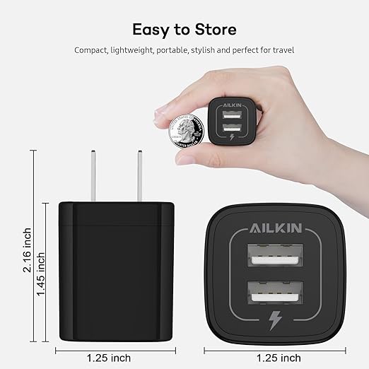 AILKIN USB MultiPort Charging Block, Wall Plug Station, Home Travel Charger Cube, Wall Charger Brick, Rapid Charging Adapter, Fast Android Charge Replacement for iPad/iPhone/iPod/Samsung Box
