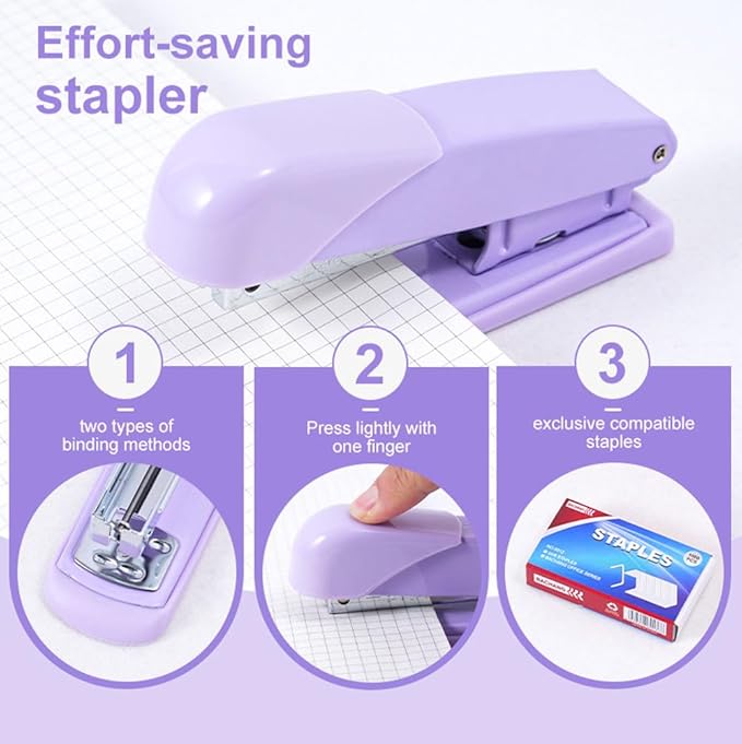 Gawsey Purple Desk Organizers and Accessories with Desk Organizer 360° Rotating Pen Holder and Office Supplies, Cute Stationery Supplies Set