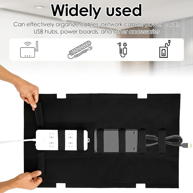 No Drill Under Desk Cable Management Tray, Under Table Wire Organizer with 2 Hook Versatile Clamp Mount Cable Basket to Hide Cords, Cord Holder Tray, Cord Tidy Basket for Home Office Study Use