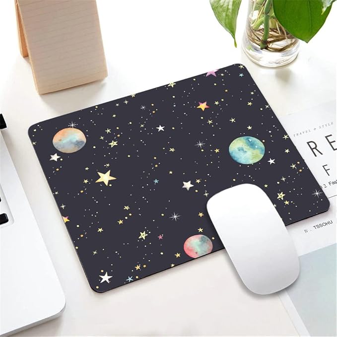 Abstraction Pattern with Colorful Stars and Planets Customized Rectangle Non-Slip Rubber MousePads for Office Home Laptop, Computer Mouse Pad for Wireless Mouse, 9.5"x7.9"x0.12" Inch