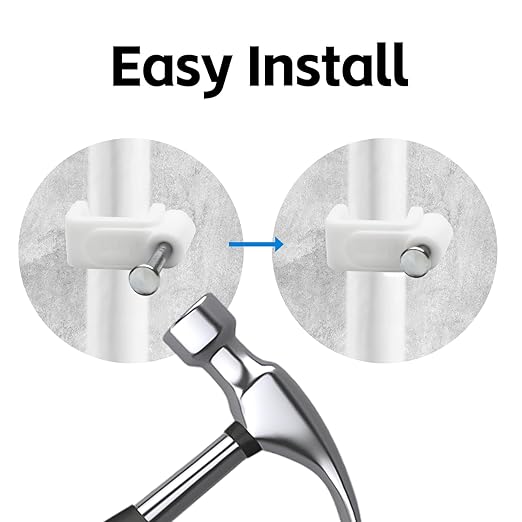 100 Pack Cable Clips, 8 mm White Flat Ethernet Wire Clips, Coax Cable Wall Clip, Cord Clips for Wires on Wall, Cord Management (100)