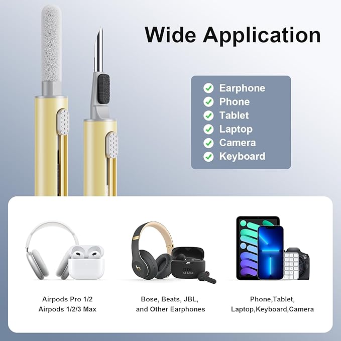 Hyashee Cleaner Kit for Airpods Pro 1 2 3 Multi-Function Cleaning Pen with Soft Brush Flocking Sponge for Bluetooth Earphones Case Cleaning Tools (Yellow)