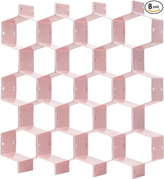 Honeycomb Drawer Divider Suitable for bedroom underwear Socks Cosmetic storage locker sorting 8-piece drawer organizer (Pink)