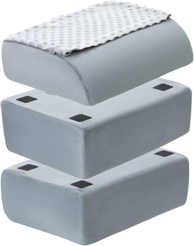 Novabright Foot Rest Under Desk, 3 Height Adjustable Ergonomic Foot Stool with Gel Textured Top and Cozy Pocket, Non-Slip Foam Footrest for Office Home Car(15" X 11" X 14.4",Cambered,Gray)