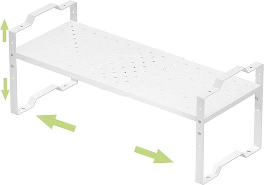 Jojocross Expandable Shelf for Cabinet Organizer Adjustable Stackable Spice Rack at Kitchen and Bathroom More, (1 Pack/White, Medium)