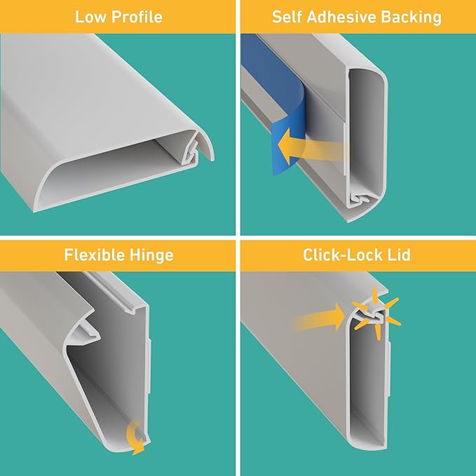 D-Line TV Wall Mount Cord Hider, Hide Mounted TV Cables, Wire Covers, Self Adhesive Cover for Cords, Paintable, Low Profile, Seamless Cable Raceway - 2.36in W x 0.59in H x 15.7in L - White