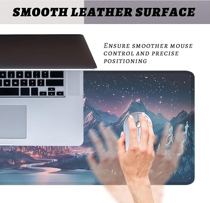 Fantasy City Mouse Pad Night Moon Mountain Landscape Extended Mousepad Waterproof Stitched Edges Rubber Base Non-Slip Deskmap Computer Keyboard Mat 31.5x11.8 Inch