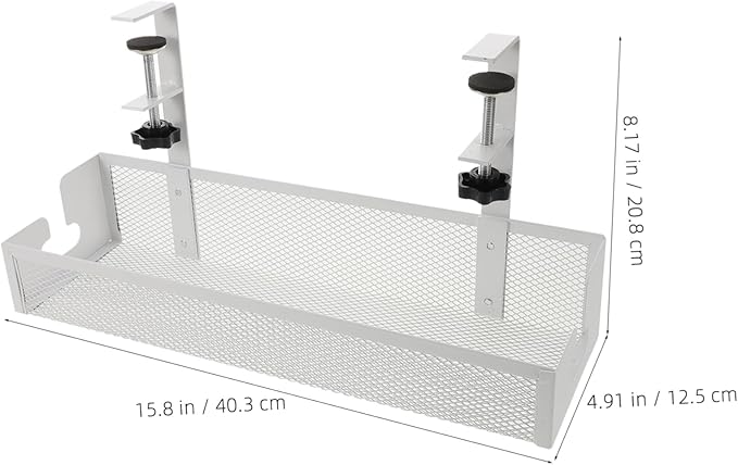 Vaguelly Desk Tray No Drill Cord Organizer for Tidy Spaces for Cables Heavy-Duty Metal Design Easy Installation White