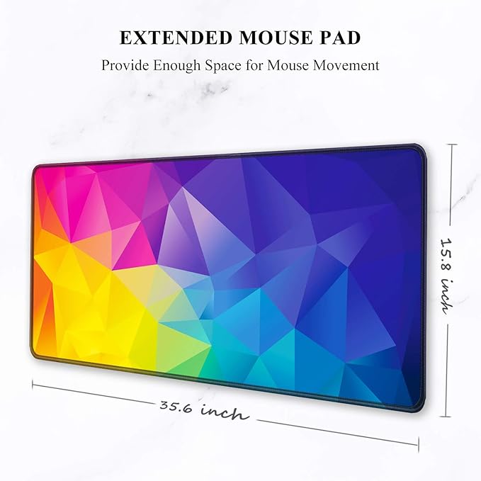 Auhoahsil Large Mouse Pad, Full Desk XXL Extended Gaming Mouse Pad 35" X 15", Waterproof Desk Mat with Stitched Edges, Non-Slip Laptop Computer Keyboard Mousepad for Office and Home, Rhombus Design