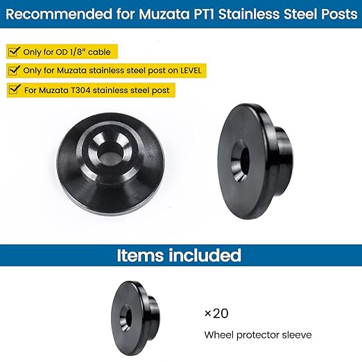 Muzata 20 Pack 1/8" Level Wheel Black Cable Railing Grommets ONLY for Level 1/8" Wire Rope T316 Stainless Steel Protector Sleeves Deck Cable Railing Hardware Kit Metal Posts CR72