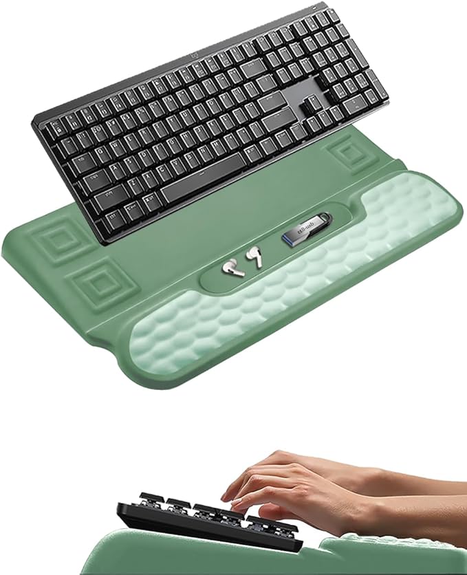 Wrist Rest for Computer Keyboard, 2 in 1 Keyboard Wrist Support Pad, Memory Foam Keyboard Riser Holder Lift Tray with Wrist Pad for Easy Typing for Office Desk, Home, School (Green)