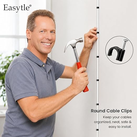 200 Pcs Cable Clips 4/6/8/10mm Nail in Cable Clips Cable Wire Clips Cable Tacks Coax Cable Clips Speaker Wire Clips Cable Nails for Cords Wall Wire Clips RG6 RG59 CAT6 RJ45 Ethernet Cable Clips Black