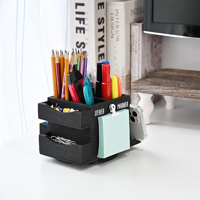MOOCA 360-degree Rotating Pen Holder for Desk, Desk Organizers and Accessories with 7 Compartments Pencil Organizer, Art Supply Storage Box Caddy for Office, Desktop Storage Stationery Supplies