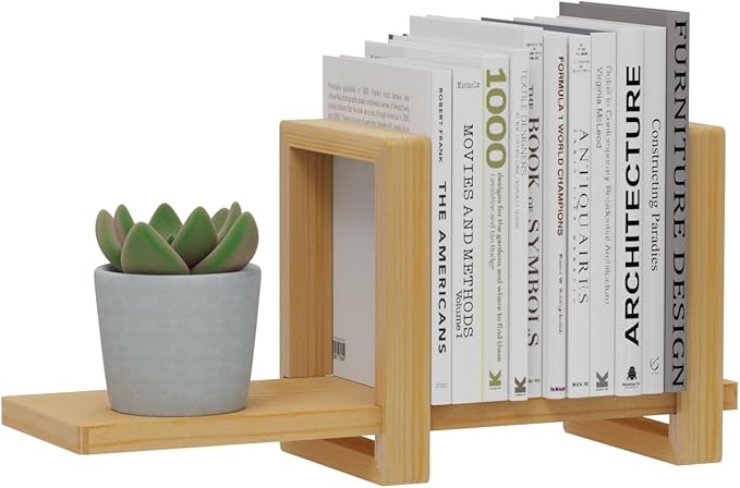 100% Solid Wood Adjustable Desktop Bookshelf, Retro Tabletop Bookshelf, Desk Shelf Living Room, Home, Office, Perfect for Magazine, Books, Cookbooks, No Tools Required to Assemble (Yellow)