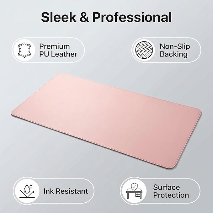 Dual-Sided Desk Pad Protector, Desk Mat with Non-Slip - Waterproof PU Leather Office Desk Blotter for Mouse, Keyboard, Writing,14.18'' x 23.64'',Pink