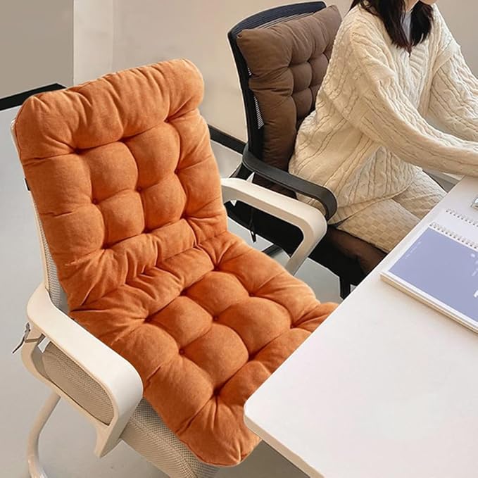 Desk Chair Cushion with Ties,Non-Slip Office Chair Pads with High Back Support,Soft Dorm Seat Cushion for Office,Car,Dining Room,Kitchen,Rocking Chairs (Orange)