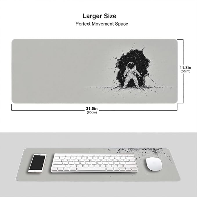 Astronaut Desk Mat Fantasy Funny Space Wall Extended Gaming Mouse Pad Mat with Stitched Edge Non-Slip Base Big Mouse Pad 31.5"x11.8" Office Computer Keyboard Laptop Home