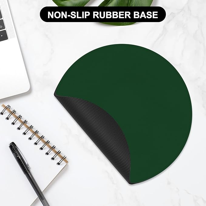 Leather Mouse Pad, Office Mouse Mat Non-Slip Rubber Base Stitched Edge Washable Waterproof Round Mousepad for Office Gaming PC Laptop, Round Diameter 8.7 inches, Dark Green