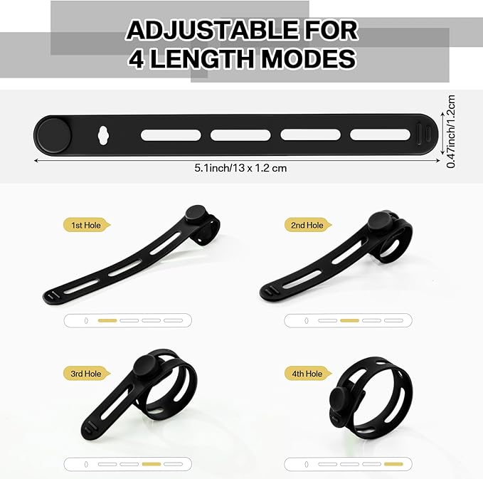 Tellegloww 42 Pcs Silicone Cable Ties Reusable Cord Organizer Adjustable Data Cable Wraps for Earphone Phone Charger Computer Cord Management Straps Travel Essentials(Black,5.12 Inch)