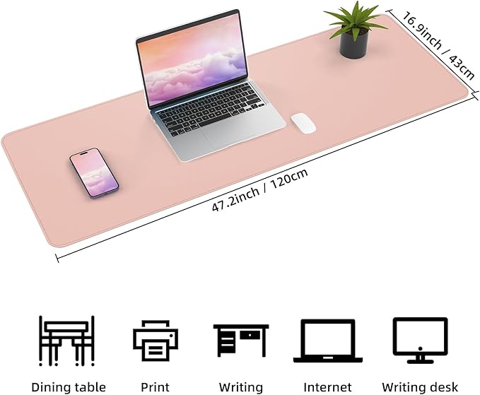 AFIING Cork Desk Mat 47" x 17", Dual-Sided Natural Cork & PU Leather Desk Pad, Non-Slip Waterproof Large Mouse Pad for Office, Home & Gaming (Pink)