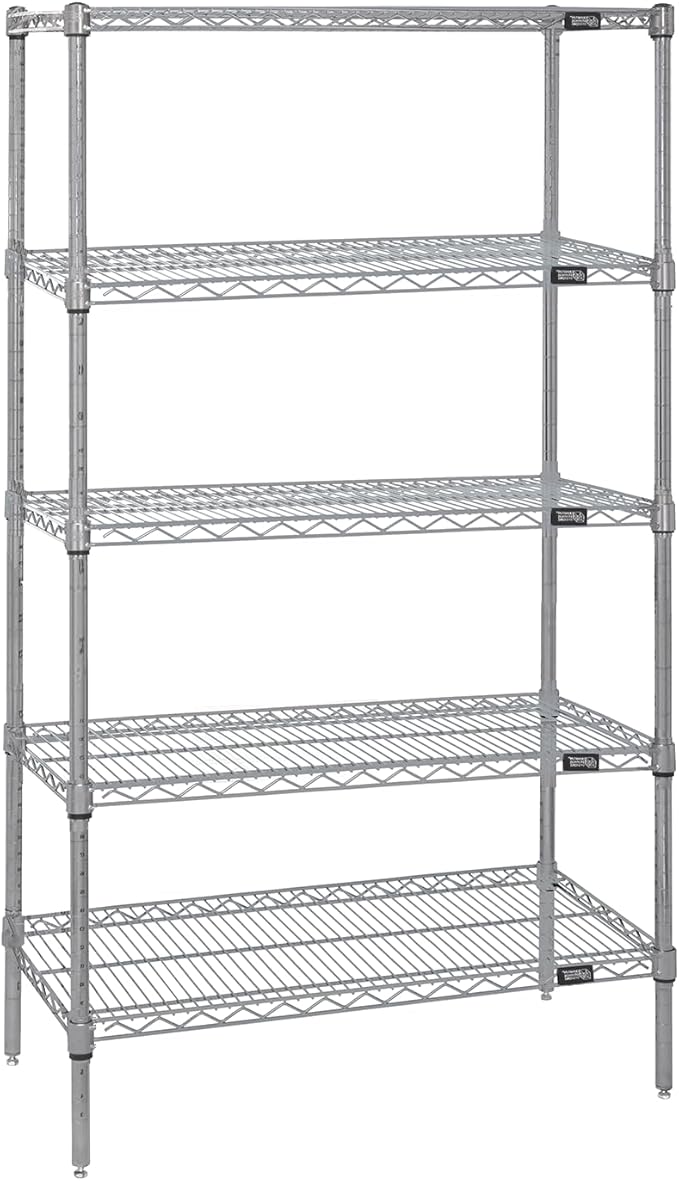 Quantum Storage Systems WR63-3672S-5 5-Shelf Stainless Steel Wire Shelving Unit, 36" x 72" x 63"