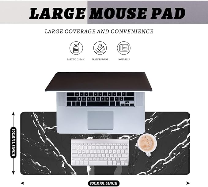 Dark Gothic Girl Gaming Mouse Pad Red Eyes Chains Extended Gaming Mouse Pad Mat with Stitched Edge Non-Slip Base Office Computer Keyboard Laptop 31.5"x11.8"