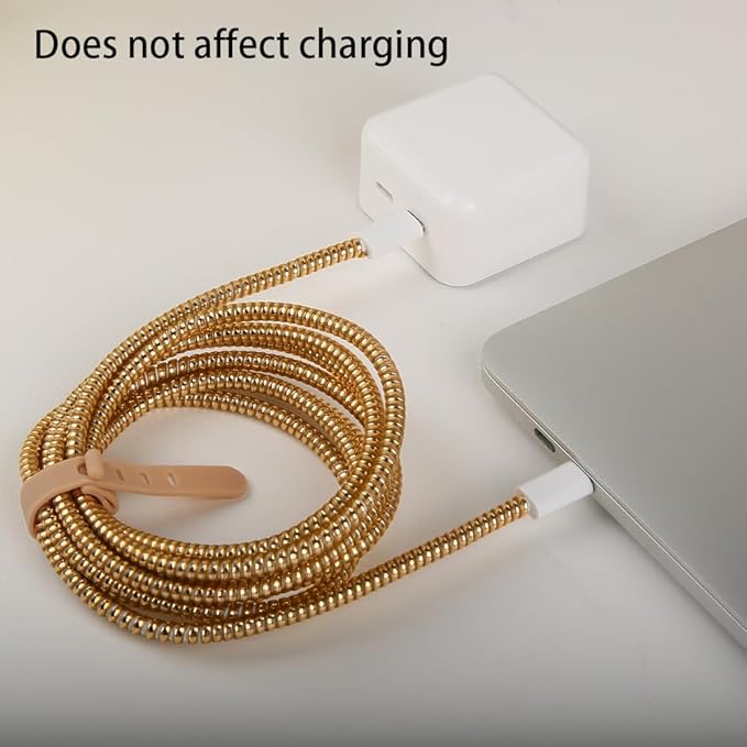 4.8M(15.75FT) Spiral Cable Protector, Multicolor Suitable for Most Phone/Pad/Laptop USB Wire Cord Savers Protection Cover Anti-Break Wrap Charger Data Line Cables Sleeves, Laser Brown