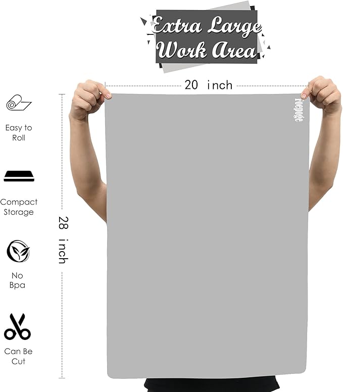 Foepoge Extra Large Silicone Sheet for Crafts 27.9''x20'', Nonstick Silicon Mat for Jewelry Making, Epoxy Resin Painting Pad, Nail Art Mat for Table, Waterproof Heat Resistant Placemat - Gray