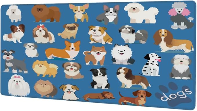 Large Mouse Pad Dog Animal Cute Non-Slip Rubber Long Gaming Desk Mat Big Computer Keyboard Mousepad Waterproof Protector Wristing Pad for Gaming Office Home Decorative 31.5 X 11.8 Inch