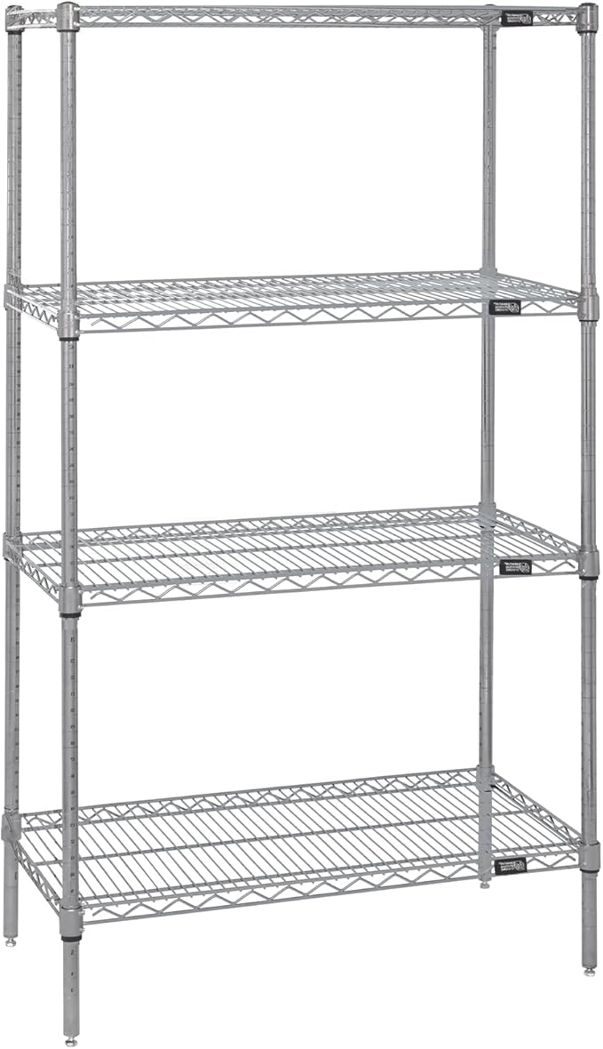 Quantum Storage Systems WR63-2472S Starter Kit for 63" High 4-Tier Wire Shelving Unit, Stainless Steel Finish, 600 lb. Per Shelf Capacity, 24" Width x 72" Length x 63" Height
